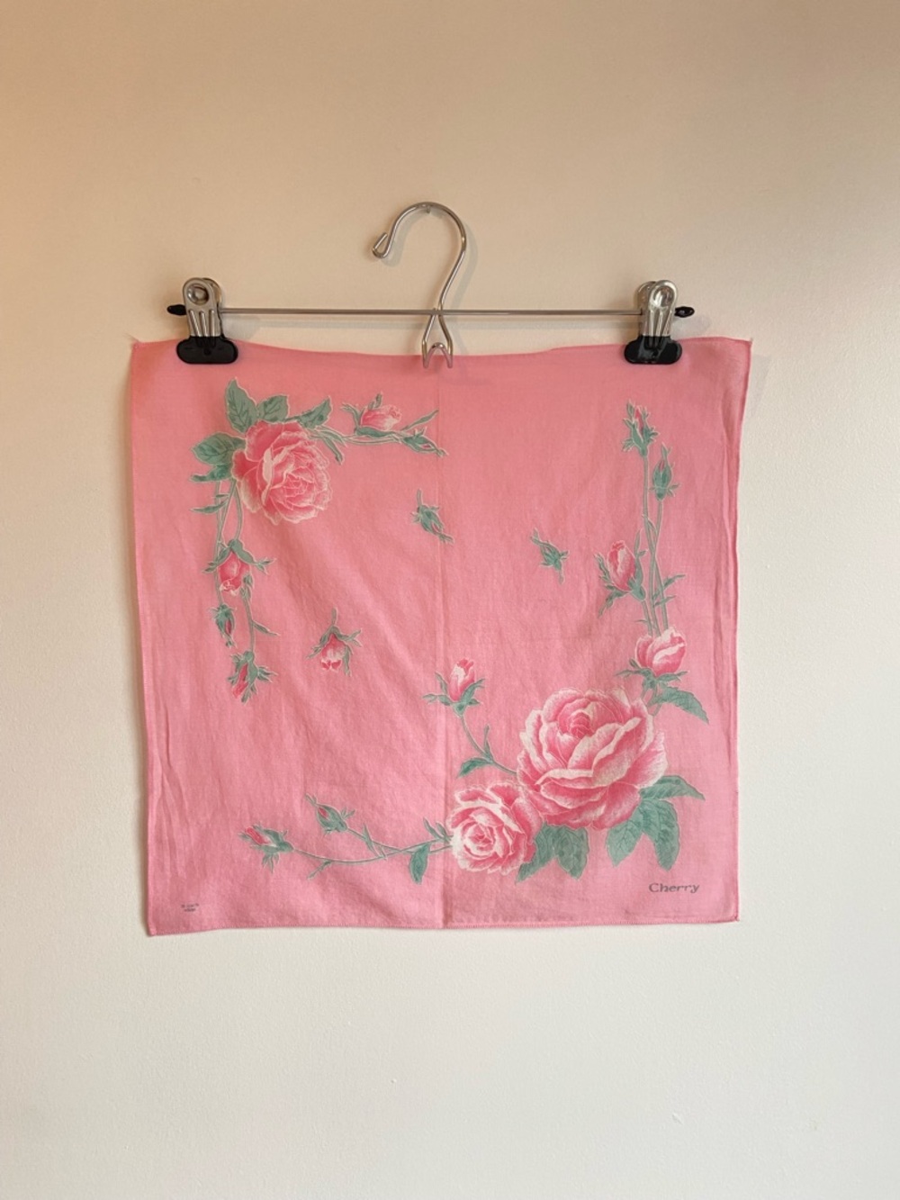 Vintage “Cherry” Pink Rose Square Scarf